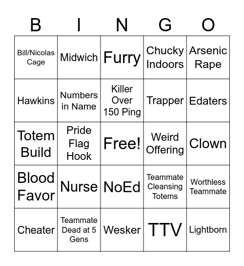 DBD BINGO! Bingo Card