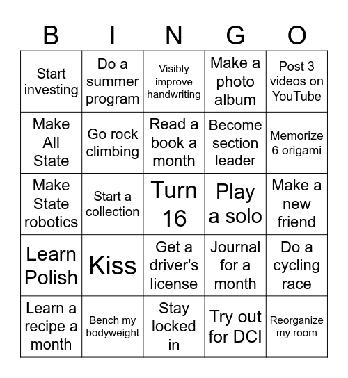 New Year's Resolutions 2026 Bingo Card