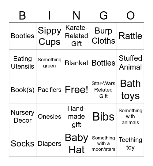 Baby Shower Gift Bingo Card