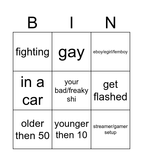 omegle bingo Card