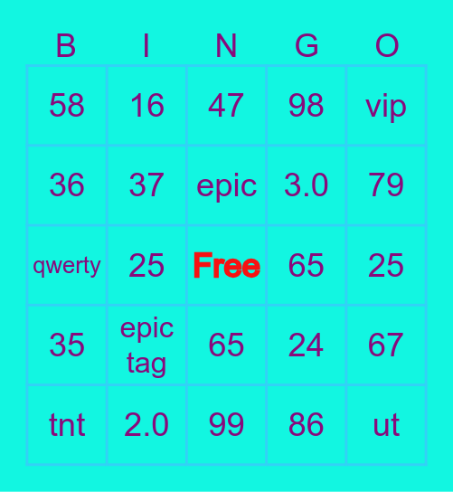 epic tag Bingo Card