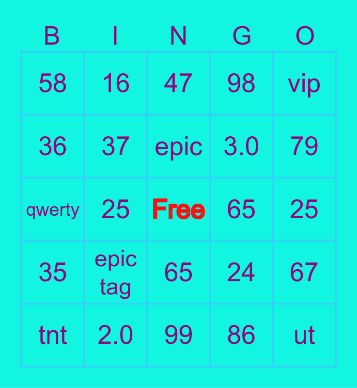 epic tag Bingo Card