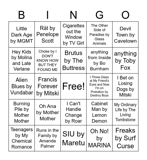 bad kinnie playlist Bingo Card