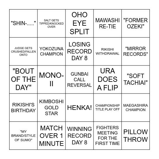 SUMO BINGO Card