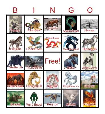 Mythical Creatures Bingo Card