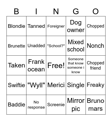 Rizz bingo Card