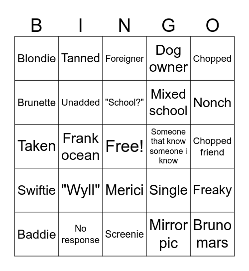 Rizz bingo Card