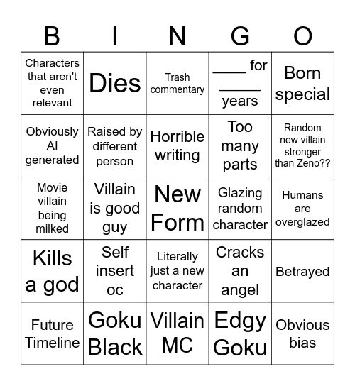 Dragon Ball what-ifs Bingo Card