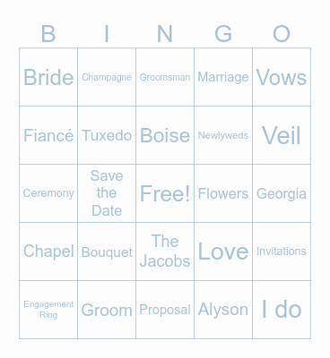 Engagement Party Bingo Card