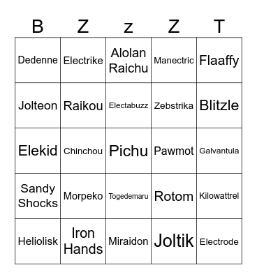 Lemmy Round 1 (Electric Pokémon Types) Bingo Card