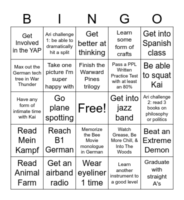 2026 Things I Wanna Do Bingo Card