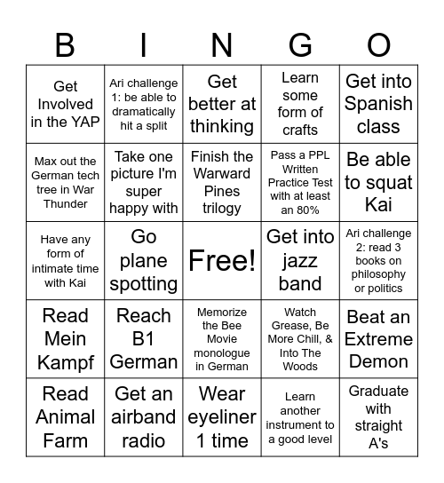 2026 Things I Wanna Do Bingo Card