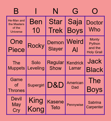 Jacob's Bingo Board Bingo Card
