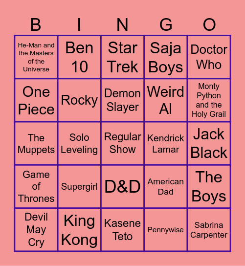 Jacob's Bingo Board Bingo Card