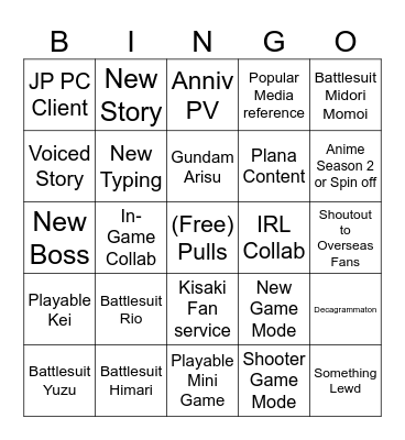 Blue Archive JP Fes 2026 Bingo Card