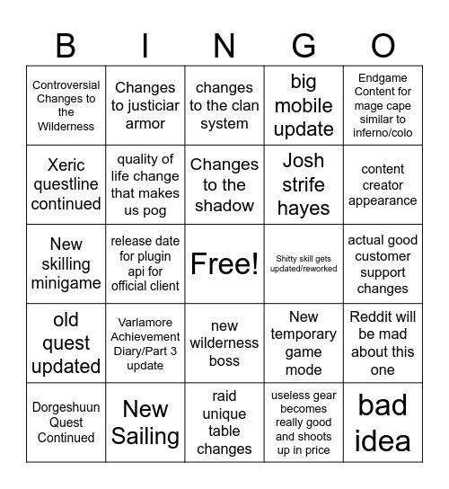 OSRS Winter Summit Reveals Bingo Card