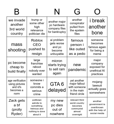 2026 bingo card Bingo Card