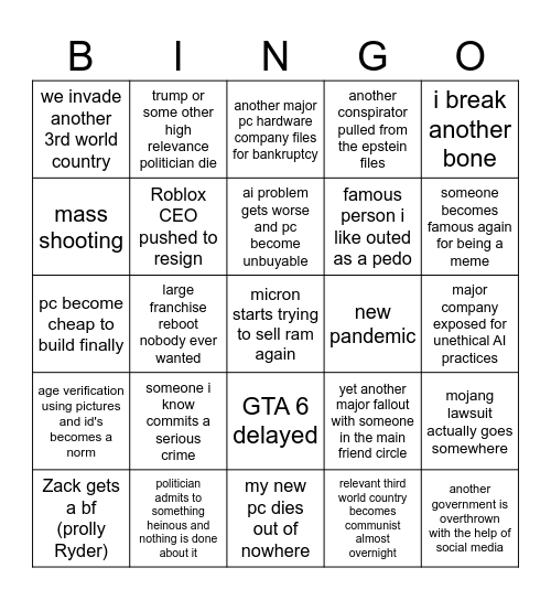 2026 bingo card Bingo Card