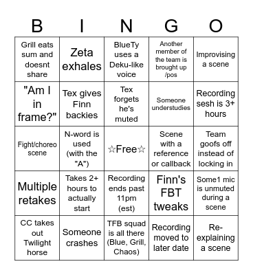TN-Z Recording bingo board Bingo Card