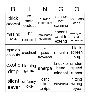 DP LFG Bingo Card