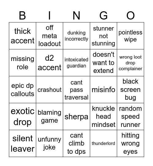 DP LFG Bingo Card
