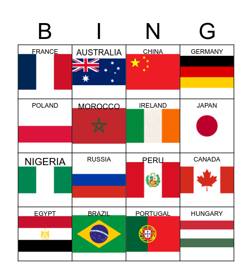 Countries and Nationalities Bingo Card
