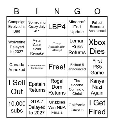 2026 Bingo Card