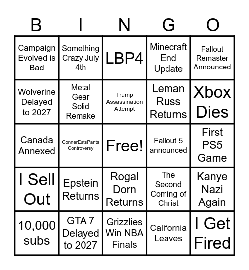 2026 Bingo Card