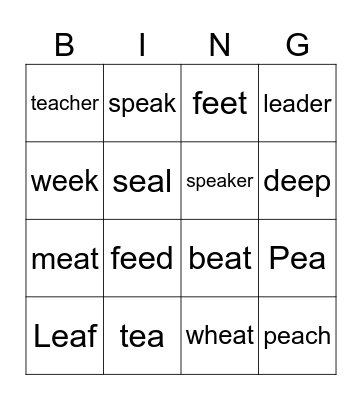 Bingo ea ee reading Bingo Card