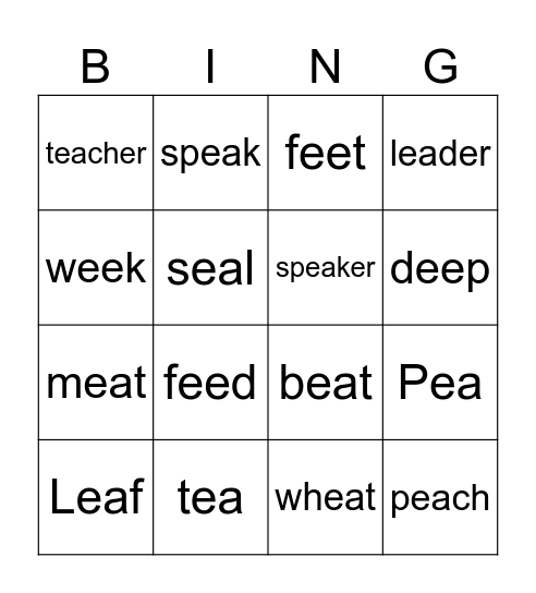 Bingo ea ee reading Bingo Card