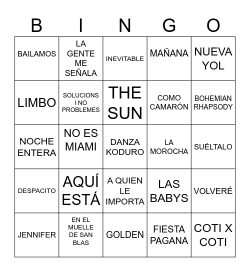 BINGO MUSICAL ANIVERSARI BET Bingo Card