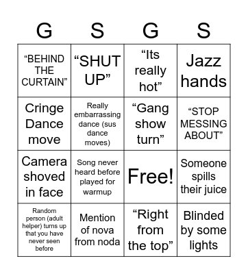 Gang Show Bingo Card