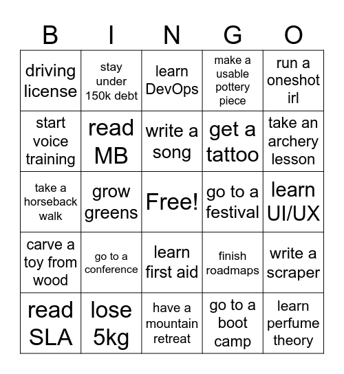 2026 Goals Bingo Card