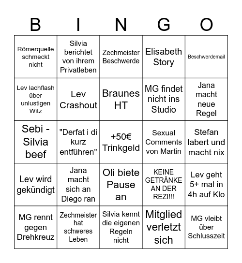 John Harris Bingo Card