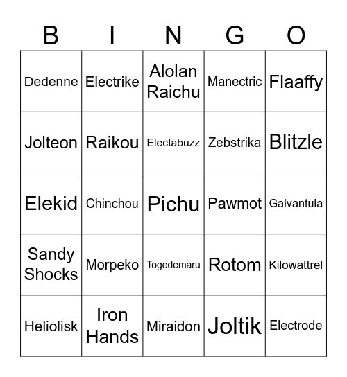 Frosty [Round 2] Electric Types Bingo Card