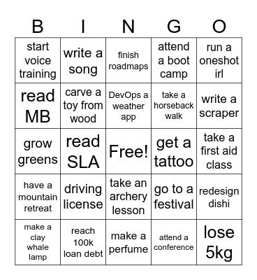 2026 Goals Bingo Card