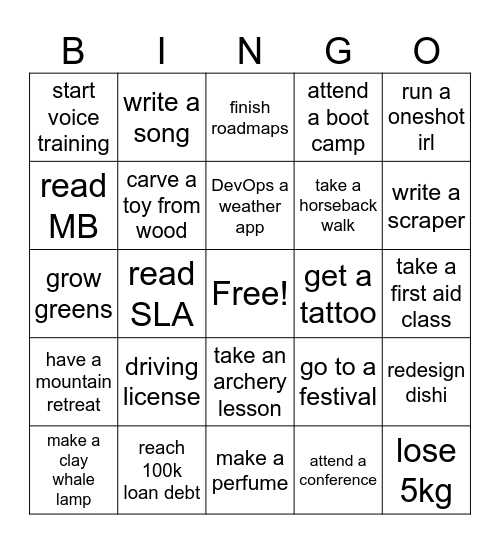 2026 Goals Bingo Card