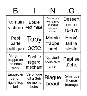 Repas de famille Bingo Card