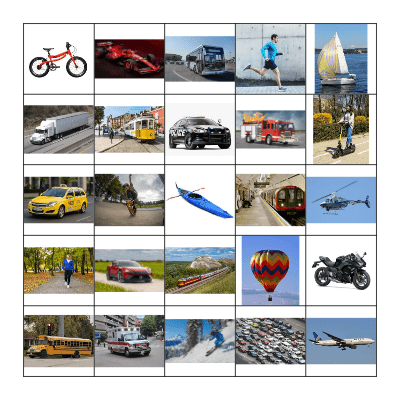 Methods of Transport Bingo Card