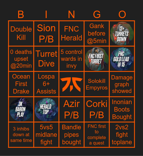 FNC vs SK (WS26) Bingo Card