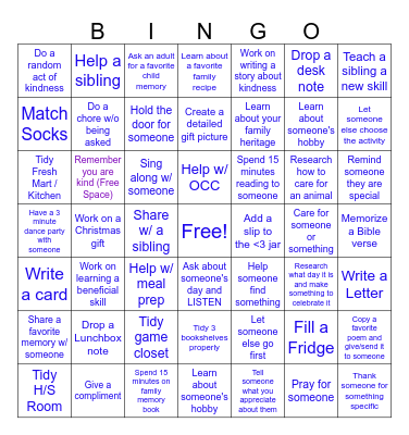 KINDNESS Bingo Card