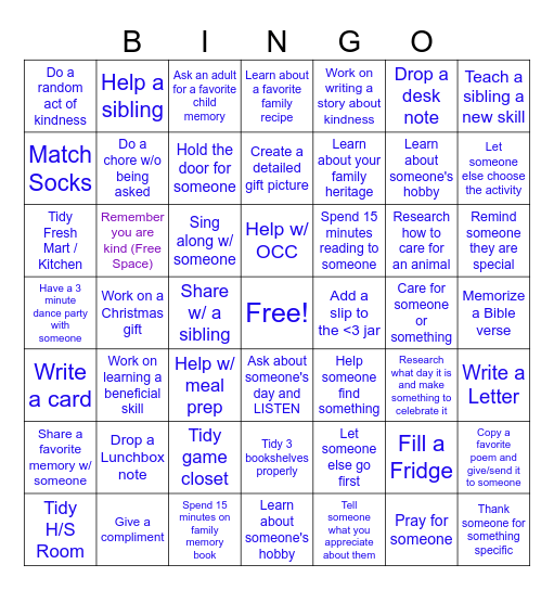 KINDNESS Bingo Card