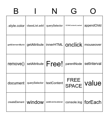 CODING BINGO CARD Bingo Card