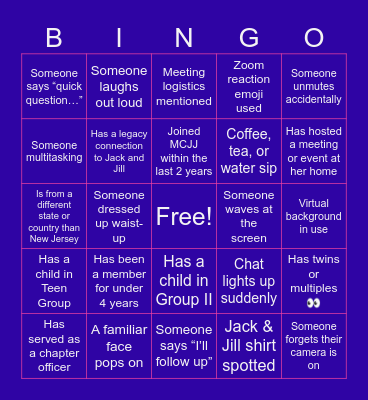 Morris County Chapter Bingo Card