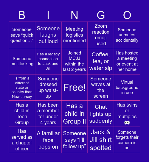 Morris County Chapter Bingo Card