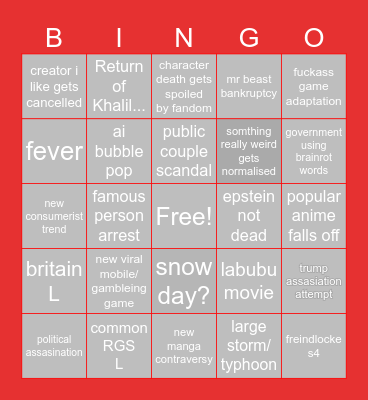 THE BIG 26 Bingo Card