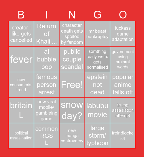 THE BIG 26 Bingo Card