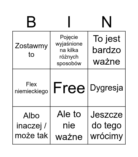 Przedmioty i metody hiszu Bingo Card