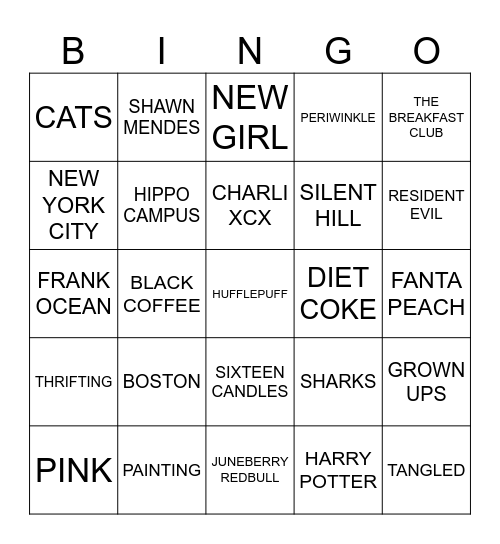 Athena's 25th Birthday Bingo Card