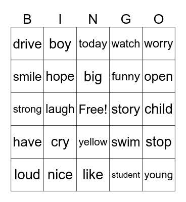 Bingo (B L1) Bingo Card